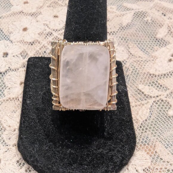 Clear-Rose Quartz Gold-Filled Domed Ring - Picture 5 of 6